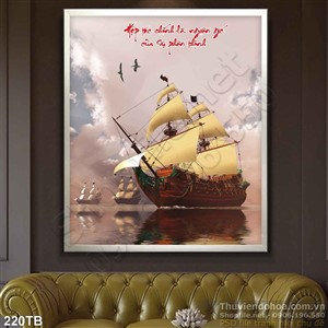 Tranh thuận buồm xuôi gió tàu thủy chạy trên biển lớn