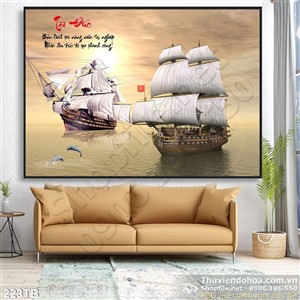 Tranh thuận buồm xuôi gió tài đức và 2 con thuyền psd