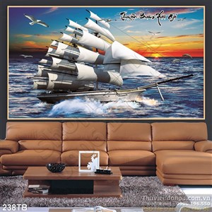 Tranh thuyền buồm xuôi gió wall cánh chim hải âu