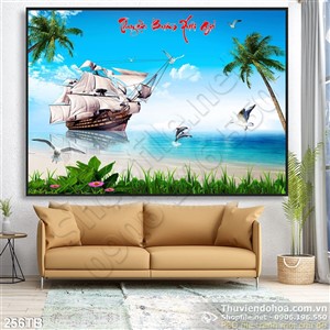 Tranh thuyền buồm xuôi gió thuyền đánh cá psd