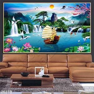 Tranh thuyền buồm xuôi gió thuyền rồng và phong thủy