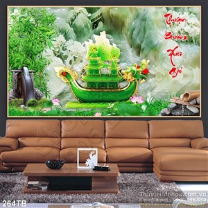 Tranh thuyền buồm xuôi gió giả ngọc 3d  thuyền rồng