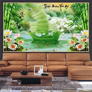 Tranh thuyền buồm xuôi gió 3d in uv wall giả ngọc