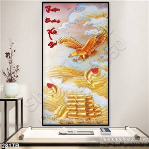 Tranh thuyền buồm xuôi gió đại bàng và cá chép
