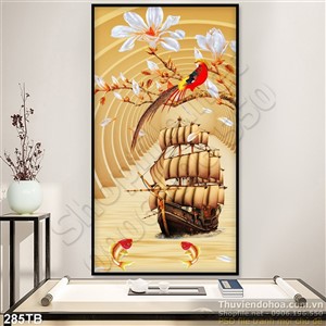 Tranh thuyền buồm xuôi gió 3d thuyền lớn psd wall