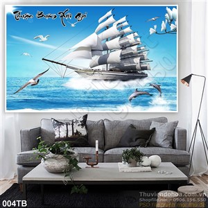 Tranh thuận buồm xuôi gió biển khơi và chim hải âu wall
