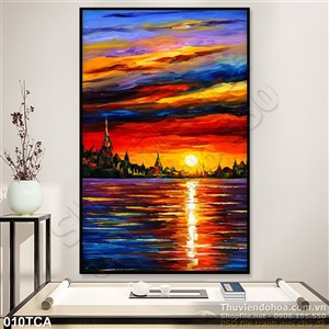 Tranh Sơn Dầu Châu Âu hoàng hôn trên biển