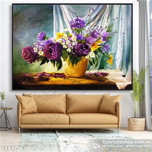 Tranh Sơn Dầu Châu Âu bình hoa