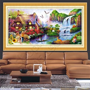 Tranh Sơn Dầu Châu Âu ngôi nhà bên dòng sông