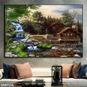 Tranh Sơn Dầu Châu Âu ngôi nhà bên suối