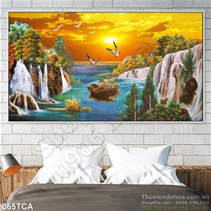 Tranh Sơn Dầu Châu Âu thác nước hoàng hôn