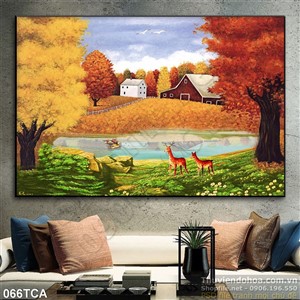 Tranh Sơn Dầu Châu Âu ngôi nhà bên dòng sông