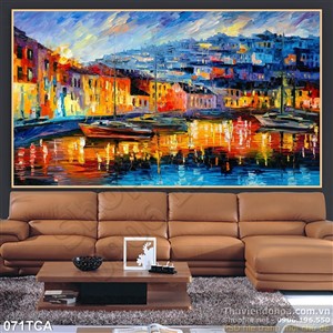 Tranh Sơn Dầu Châu Âu dãy phố ven sông