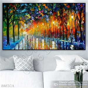 Tranh Sơn Dầu Châu Âu phố lên đèn