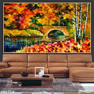 Tranh Sơn Dầu Châu Âu cây cầu bên sông