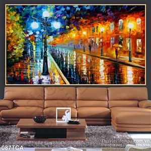 Tranh Sơn Dầu Châu Âu dãy phố về đêm