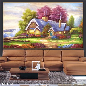 Tranh Sơn Dầu Châu Âu ngôi nhà trên thảo nguyên