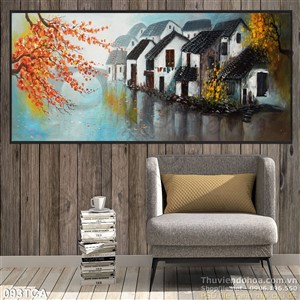 Tranh Sơn Dầu Châu Âu phố cổ ven sông
