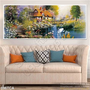 Tranh Sơn Dầu Châu Âu cảnh ngôi nhà trên sông