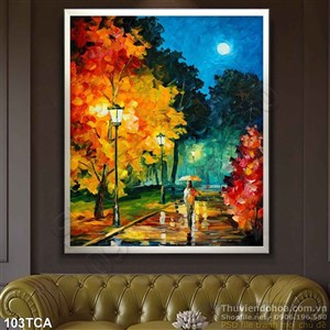 Tranh Sơn Dầu Châu Âu công viên lên đèn