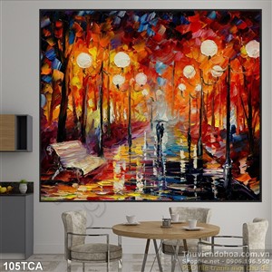 Tranh Sơn Dầu Châu Âu công viên về đêm