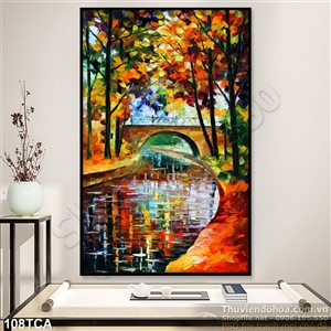 Tranh Sơn Dầu Châu Âu cây cầu bắc qua sông