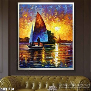 Tranh Sơn Dầu Châu Âu bình minh trên sông