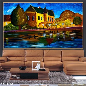 Tranh Sơn Dầu Châu Âu phố ven sông