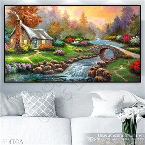 Tranh Sơn Dầu Châu Âu cảnh nhà trên sông