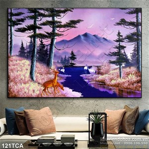 Tranh Sơn Dầu Châu Âu khu rừng vê đêm