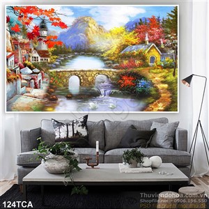 Tranh Sơn Dầu Châu Âu cây cầu trên sông