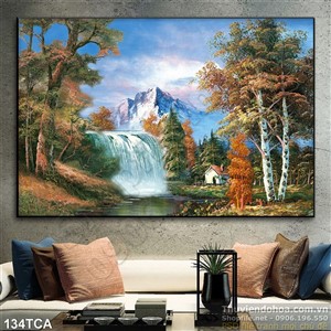Tranh Sơn Dầu Châu Âu thác nước ở vùng núi