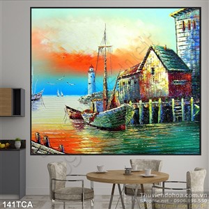 Tranh Sơn Dầu Châu Âu làng chài