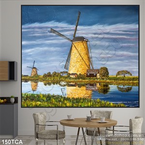 Tranh Sơn Dầu Châu Âu cối xay gió