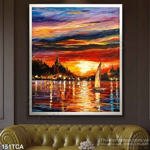 Tranh Sơn Dầu Châu Âu bình minh trên sông