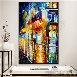 Tranh Sơn Dầu Châu Âu khu phố về đêm