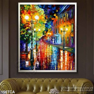 Tranh Sơn Dầu Châu Âu khu phố về đêm