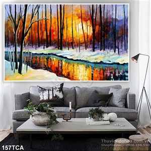 Tranh Sơn Dầu Châu Âu dòng sông mùa đông