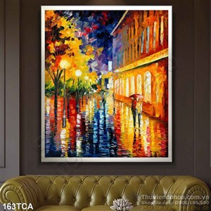 Tranh Sơn Dầu Châu Âu khu phố về đêm