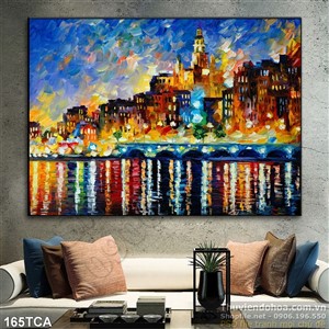 Tranh Sơn Dầu Châu Âu phố bên sông