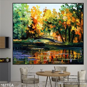 Tranh Sơn Dầu Châu Âu cây cầu ven rừng