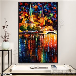 Tranh Sơn Dầu Châu Âu thành phố trên sông