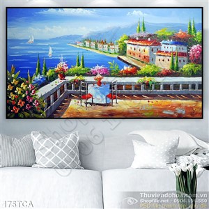 Tranh Sơn Dầu Châu Âu cảnh nhìn ra biển