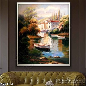 Tranh Sơn Dầu Châu Âu ban công nhìn ra biển