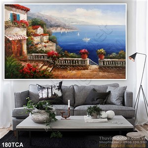 Tranh Sơn Dầu Châu Âu ngôi nhà nhỏ trên sông