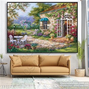 Tranh Sơn Dầu Châu Âu khu phố ở sông