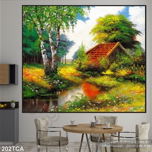 Tranh Sơn Dầu Châu Âu cây cầu và dòng sông