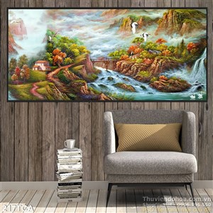 Tranh Sơn Dầu Châu Âu cảnh sông làng quê