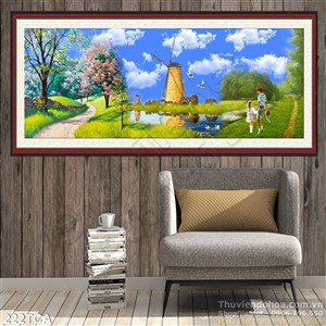 Tranh Sơn Dầu Châu Âu ngôi nhà trên thảo nguyên