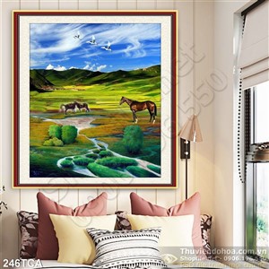 Tranh Sơn Dầu Châu Âu thảo nguyên xanh